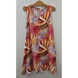 C&C California Women's Size Large 100% Linen Tropical Floral Sleeveless Dress